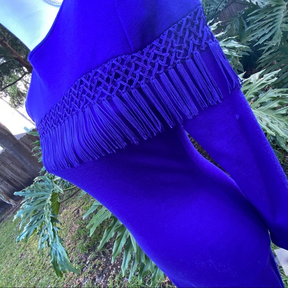 Vintage dead stock cobalt blue fringe long sleeve sweater dress. - Picture 2 of 16